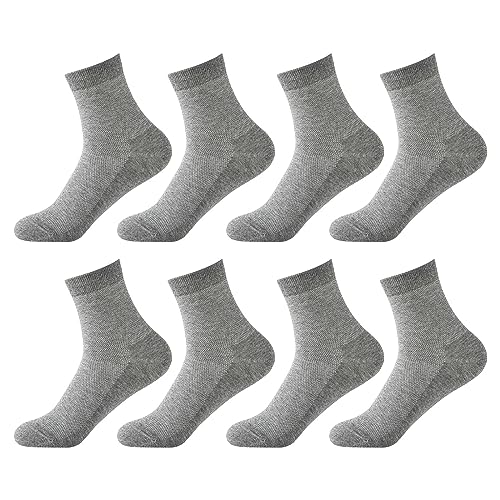 LinRim Calcetines deportivos para hombre, 4 pares, color negro, blanco y gris, de algodón transpirable, calcetines para correr, calcetines antideslizantes, 4 grises, Talla única