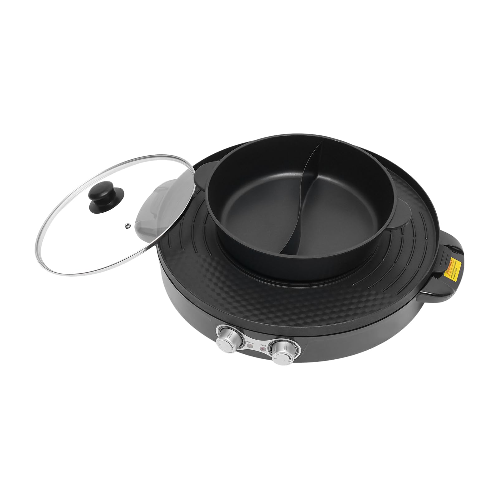 Hot Pot grill elektryczny 2 w 1, 2200 W, garnek elektryczny, wielofunkcyjny hotpot, grill stołowy z lejkiem i uchwytem, nieprzywierająca patelnia dla rodziny, na imprezę, 52 x 18,5 cm