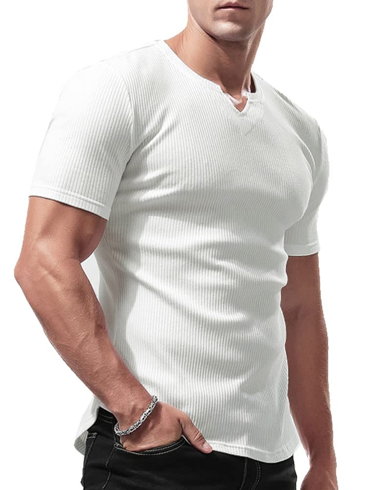 Lehmanlin Camiseta Deportiva de Manga Larga para Hombre, Cuello en V Elástico, Ajuste Musculoso, Ropa Interior Casual, Camisa Térmica de Manga Larga para Hombre de Peso Ligero