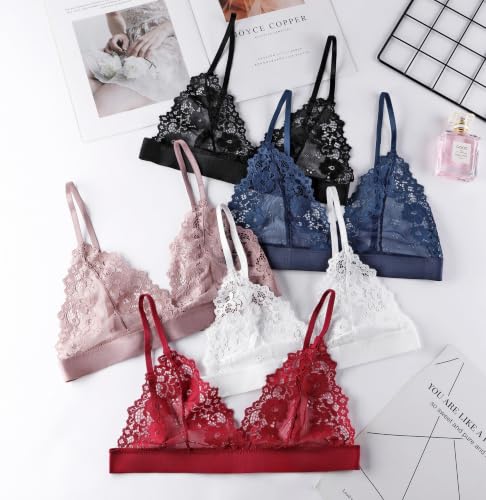 Image of Womens Bra No Underwire Lace Unlined Demi Triangle Bralettes