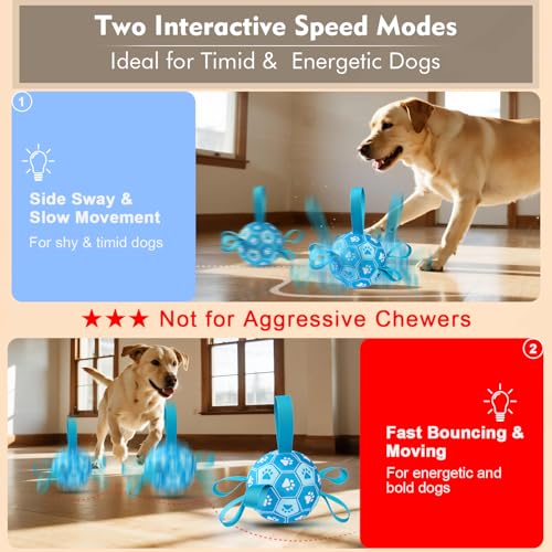Image of Interactive Dog Toys Dog Soccer Ball to Keep Them Busy,Durable Automatic Moving Jumping Dog Balls with Straps for Small /Medium /Large Dogs, USB Rechargeable,Not for Aggressive Chewers (Blue)