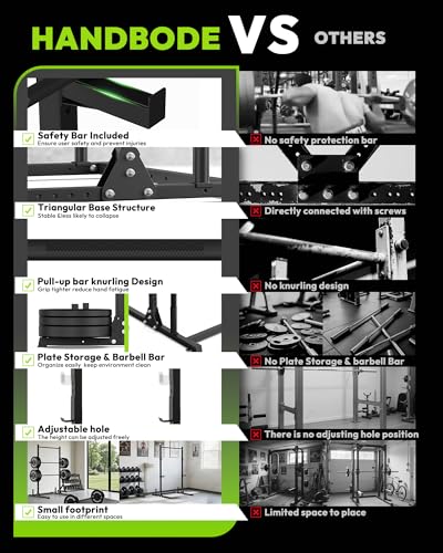 Image of HANDBODE Power Cage with Pull Up Bar, Multi-Functional Squat Rack for Home Gym, Heavy Capacity Adjustable Power Rack Fit 6 FT, 7 FT Barbell, Weightlifting, Strength Training, Bench Press, Fitness