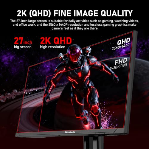 Image of Gawfolk 27 inch 2K QHD(2560x1440) PC Screen, 180Hz Gaming Monitor, 1ms Without Bezel, FreeSync,100% sRGB, 178 Wide Viewing Angle, HDMI2.0 & DisplayPort 1.4, 75 * 75MM Wall Mount Compatible- Black