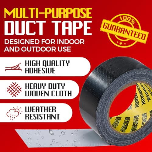 Image of 6 Pack - Black Duct Tape (2 in x 90 ft /Roll); Total of 540 Feet (180 Yards); Heavy Duty; Tear by Hand Design; No Residue; Strong Yet Flexible; Great for Repairs of All Kinds; Duck Tape; Bulk Pack