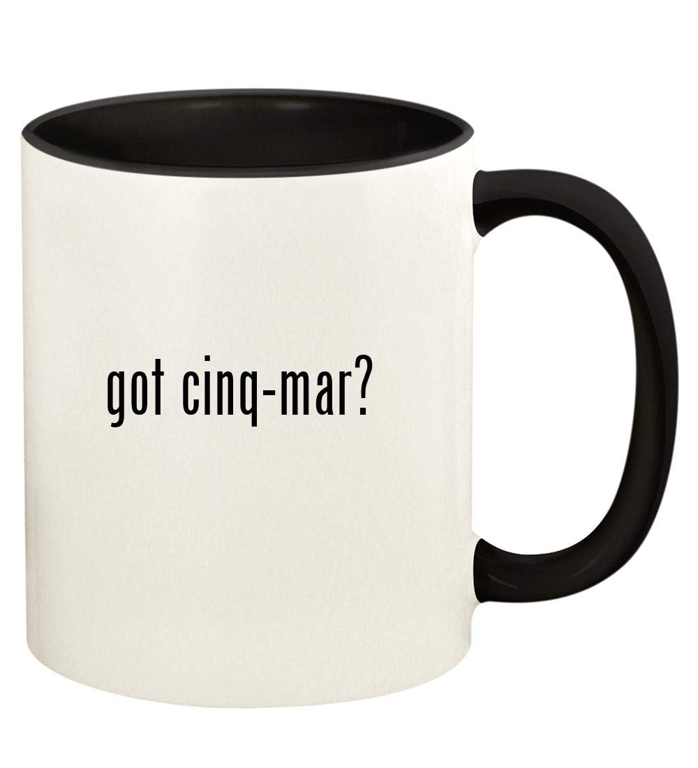 Knick Knack Gifts got cinq-mar? - 11oz Ceramic Colored Handle and Inside Coffee Mug Cup, Black