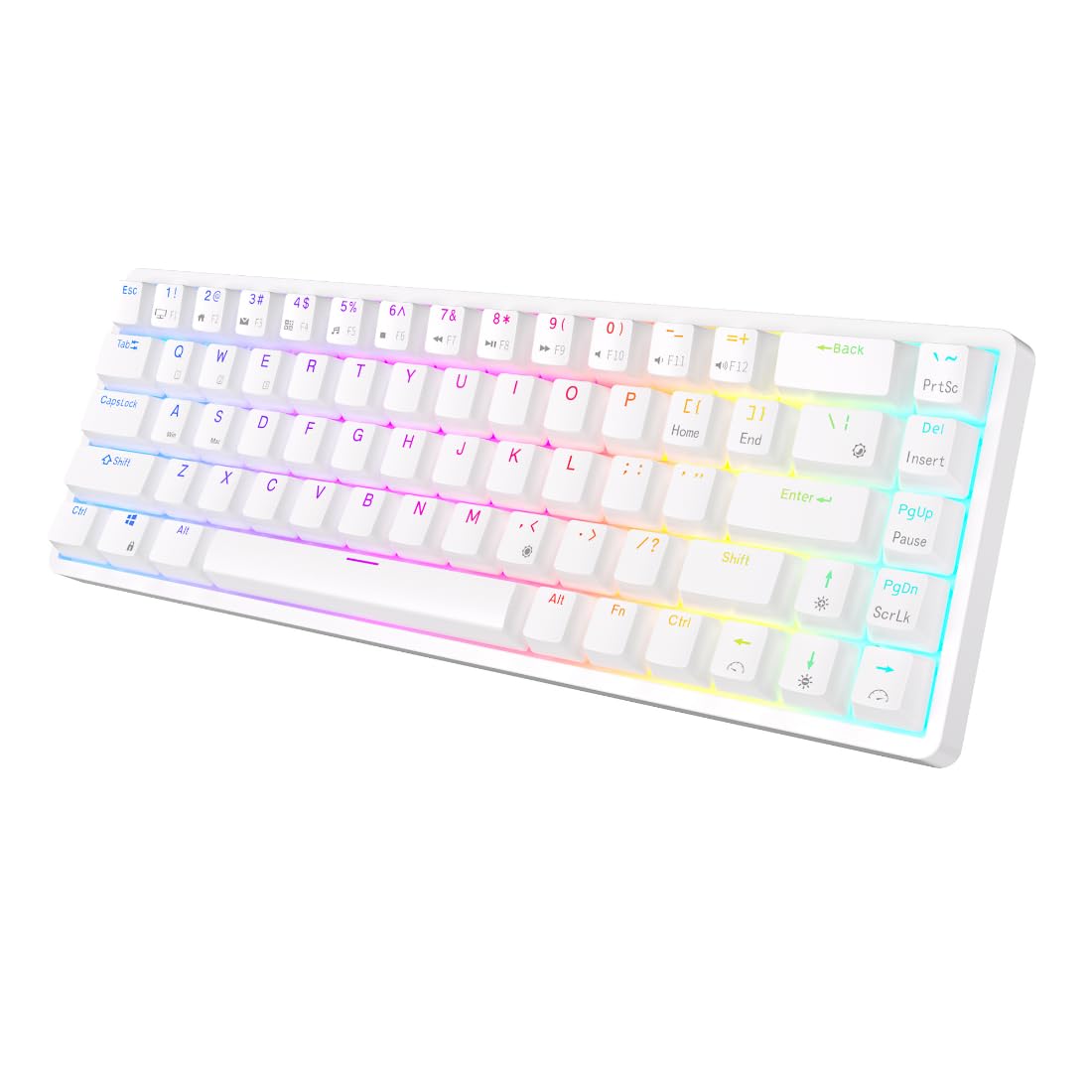 RK ROYAL KLUDGE RKG68 Mechanical Keyboard, Triple Mode BT5.0/2.4G/USB-C Wireless Keyboard, Hot Swappable Gaming Keyboard with RGB Backlit w/High-Capacity Battery, White, Red Switch