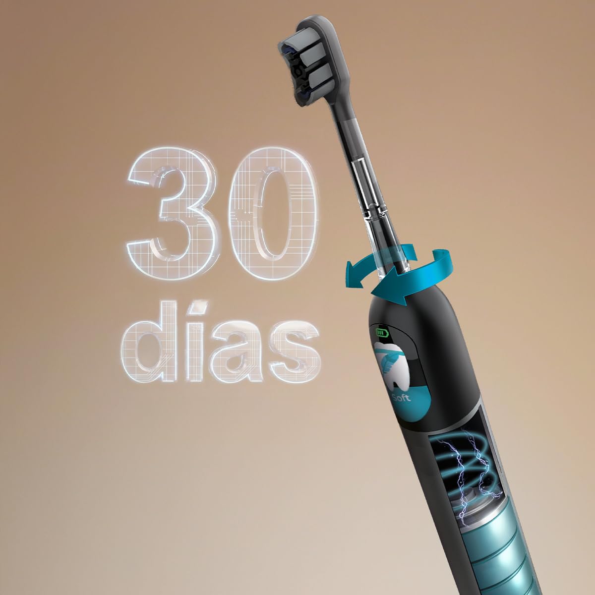 Cecotec Brosse à Dents Électrique Sonique avec Oscillation 60° et Écran ToothCare EliteSwing Premium. 3 Modes, Autonomie 30 Jours, Capteur de Pression, Base de Charge et 2 Têtes de Rechange, IPX7