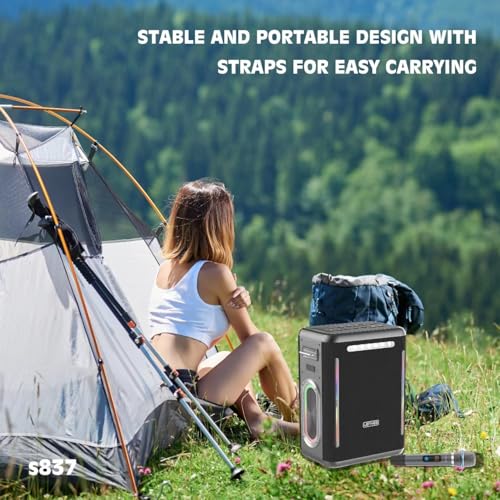 Image of Lenyes S837 300W Portable Karaoke Party Speaker with Dual Wireless UHF Mics, 30000mAh Battery, 65W Type-C Fast Charging, TWS Pairing, 15H Playtime, Guitar /Mic Input, USB /AUX, EQ Modes (Black)