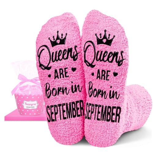 HAPPYPOP September Birthday Gifts for Women - Happy Birthday Queen Sock, Socks for Her Female
