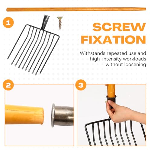 Lanties 4 Sets Pitch Fork 10 Tines Wide Manure Fork with Long Handle Heavy Duty Muck Rake Broadfork Garden Tool for Gardening Horse Stall Picking up Manure Farm - Thumbnail 7