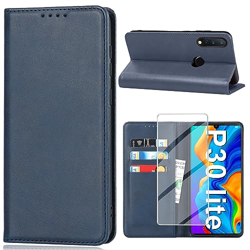Coque Huawei P30 Lite anti-rayure avec film protecteur d'écran et bleu