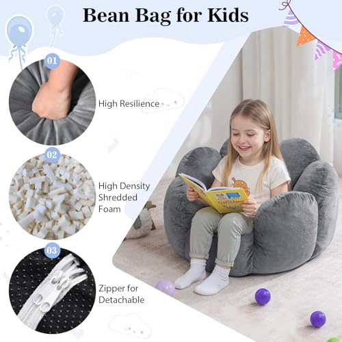 Image of HOMMPA Bean Bag Chair for Kids Boys and Girls Comfy Beanbag Shell Shape Bean Bags Small Lazy Sofa for Living Room Bedroom Grey