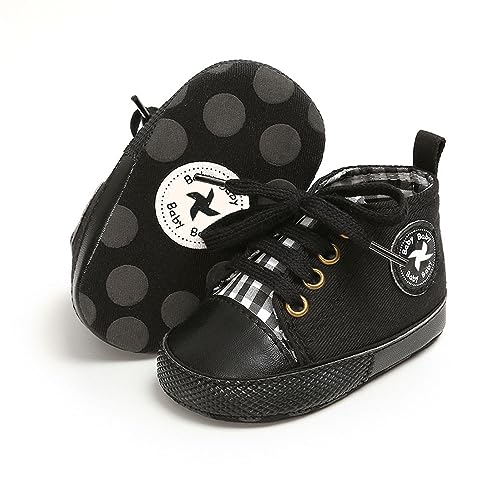 Image of Baby Girls Boys Shoes Soft Anti-Slip Sole Newborn First Walkers Star High Top Canvas Denim Unisex Infant Sneaker