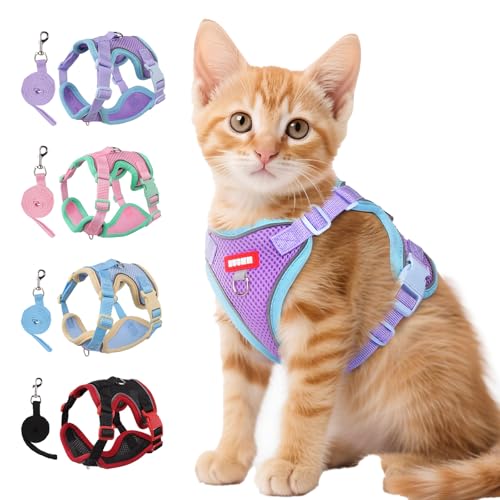 NyyGlykys 猫 ハーネス リード セット 猫具 猫牽引ロープ リード 猫用ハーネス 胴輪 抜けない ソフト胸あて 軽量 超小型犬 小型犬 猫 散歩 用 足を上げなくても装着可能 サイズ調節可 夜反射材 安全運動 通気メッシュ 咳込み防止 ネコ 子猫