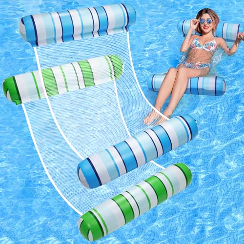 Pool Floats Adult, 2 Pack Inflatable Pool Floats, 4-in-1 Multi-Purpose Rafts Lounger Water Hammock for Swimming Pool, Thick PVC Pool Floaties for Adults Vacation