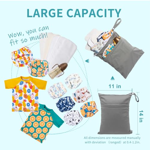 Image of babygoal Baby Diaper Bag, Washable Travel Bags, Beach, Pool, Gym Bag for Swimsuits and Wet Clothes, with Two Zip Pockets, Fruit Orange and Milk Tea Brown, Travel