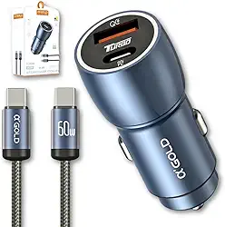 Carregador Super Turbo Veicular 60W Duas Portas, Carregamento Ultra Rápido USB 3.0, 9,1A, Entrada USB e Tipo C, Acompanha Cabo Tipo C, Produto Super Premium Para Veículos