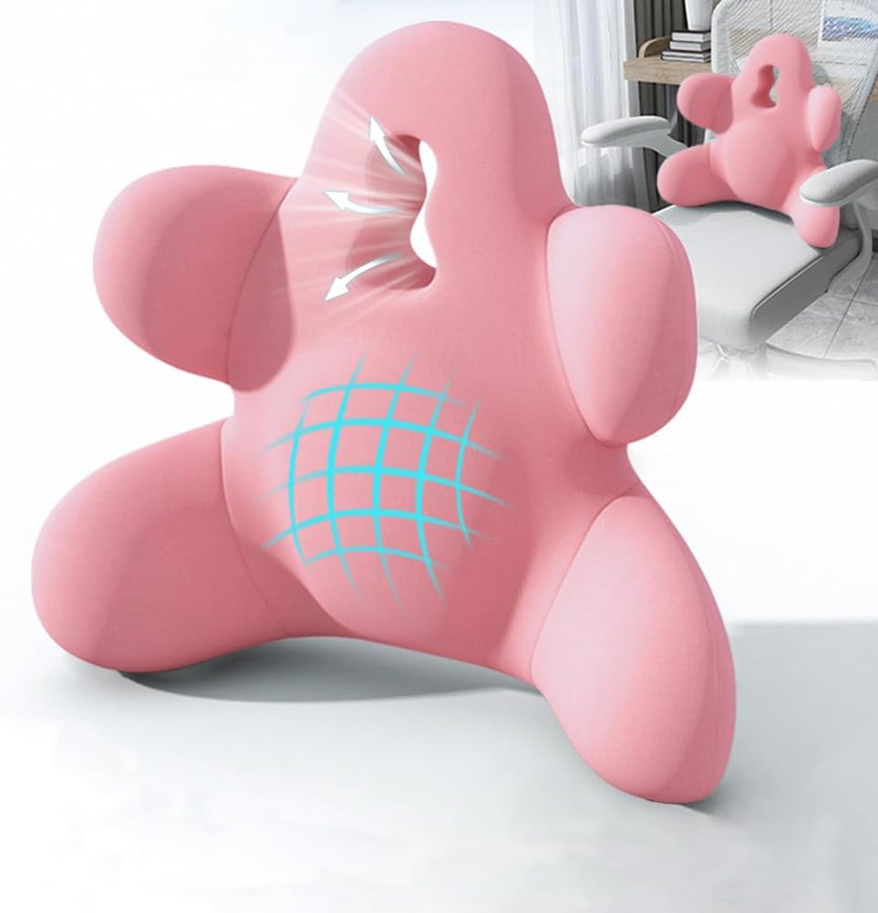 Lumbar Support Pillow for Office Chair, Back Pillow Lumbar Support for Car, Chair, Sofa - Improve Lower Back Pain Relief & Sitting Posture, Memory Foam Back Cushion for Long Sitting (Pink)