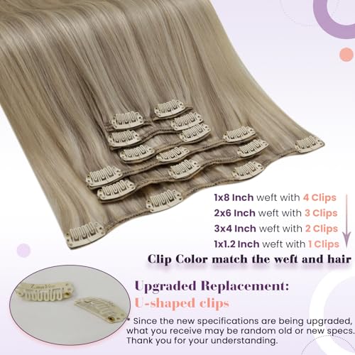 Image of LaaVoo Long Clip in Hair Extensions Blonde Real Human Hair Clip in Extensions Dark Ash Blonde Highlights Light Blonde 20 Inch 7pcs 150g