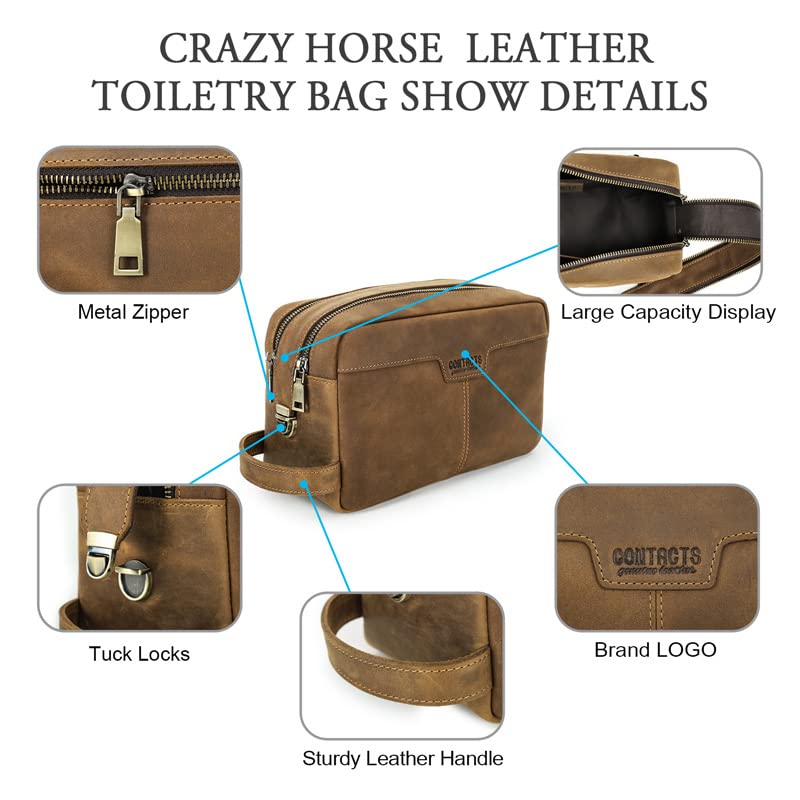 Vintage leather mens clutch bag, leather mens double zipper lock wash bag large capacity storage bag, mobile phone bag travel small bag4