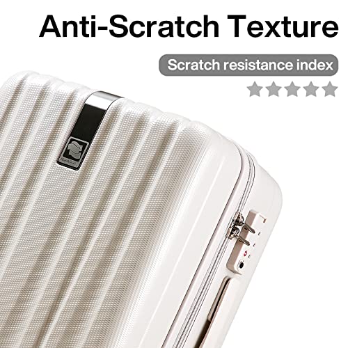 Image of Hanke Underseat Carry On Luggage Suitcase with Wheels 14in 16in 20in 24in 29in Spinner TSA Luggage Lighweight PC Hardside Rolling Suitcases Travel Bag, Ivory White, Underseat 14 Inch, Underseat Carry