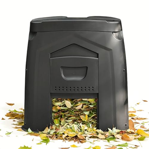 コンポスト 屋外 450L/250L 大型 家庭用 堆肥製造器 有機肥料 大容量 生ごみ処理 落ち葉処理 園芸シート付 防臭 紫外線対策 組立不要 家庭菜園 簡単 おしゃれ 黒色 (幅80×奥行80×高さ110cm) (黒-450L)