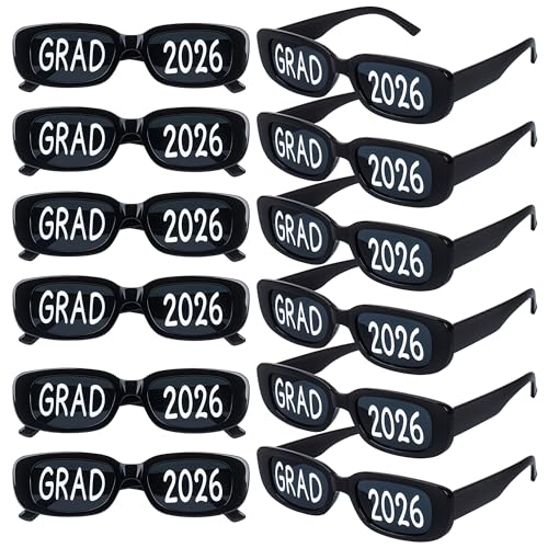 JUSTOTRY Grad 2026 Black Graduation Sunglasses Bulk of 12 Eyewear Glasses for Graduation Party Decorations Photobooth Props Supplies