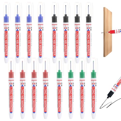 16 Piezas 20mm Marcador Agujeros Profundos, Marcador de Carpintero Extra Larga, Rotuladores de Agujeros Profundos de Metal con Punta, para Marcado Permanente de áreas Difíciles de Alcanzar(4 Colores)