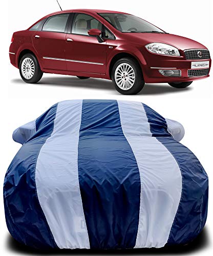 Image of PURPLEHEART Car Body Cover Compatible with Linea Classic with Mirror Pocket Triple Stitched Bottom Elastic Water Resistant UV Protection & Dustproof Car Cover-Blue & White