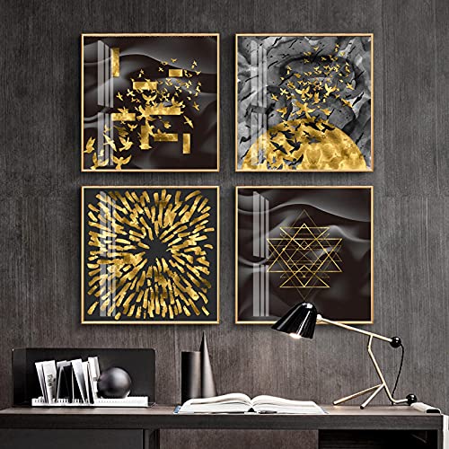 Affiche d'art oiseaux dore nordique abstrait pour image de decoration interieure