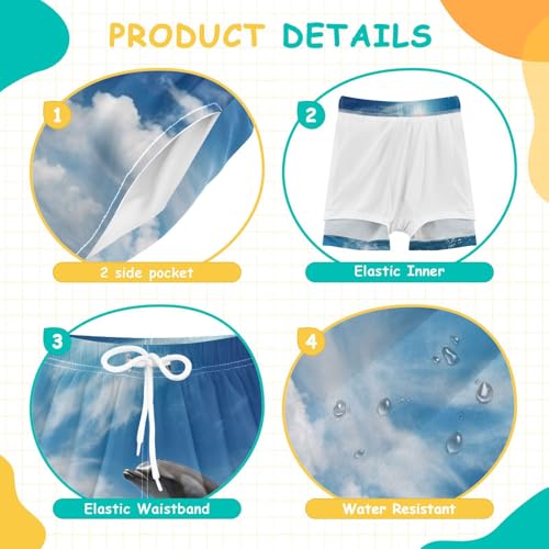 Dolphins Jumping Ocean Boys Swim Trunks with Compression Liner Quick Dry Bathing Bottom Kids Beach Shorts4