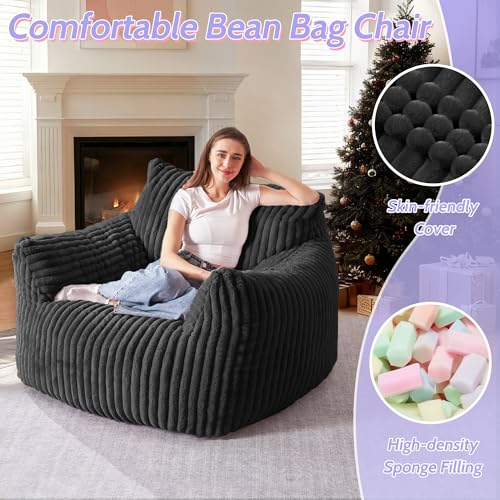Image of HABUTWAY Comfy Floor Sofa Giant Plush Reading Chair Indoor Cozy Couch with Armrests Oversized Couch Upholstered Boneless Sofa Portable Cloud Couch Accent Chair for Living Room, Bedroom (Black)