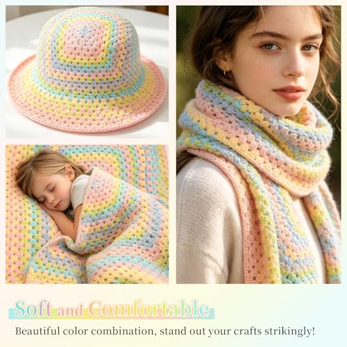 Image of Aeelike Ombre Yarn for Crocheting, 2 PCS Colorful Gradient Yarn #4 Medium, Each 190g(6.7 oz) 400m(437.5 Yards) 71% Acrylic 29% Nynon, Soft Cake Crochet Yarns for Blanket, Scraves, Sweaters, Color B