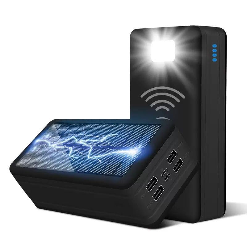 CALMORA 50000mAh Wireless Solar Charger, Portable Power Banks with 4 Outputs & LED Flashlight, External Battery Quick Charge Qi Power Bank for Outdoor Camping-image-7