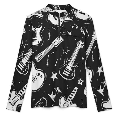Mens Long Sleeve Mesh Fishing Shirts Rock and Roll Themed of Guitar Rash Guard Fishing Tshirt Sun Protection Tee3