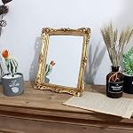 Funerom Vintage 11 x 9.5 inch Decorative Mirror, Wall Mounted & Tabletop Makeup Mirror ，Square Antique Gold - Image 3