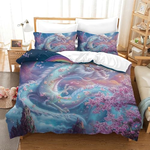 Parure de lit dragon 3D 200x200 microfibre ensemble housse de couette ado