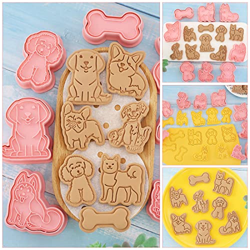 Ausstechform Hund, Hundekekse Ausstecher, 8 Stück Ausstechformen Set Hund, Plätzchen Ausstecher Hund, Kunststoff Keksausstecher Mops Husky Corgi Hundeknochen