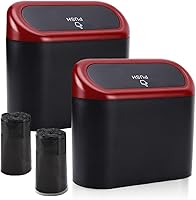 Vista 25 de Accmor - Paquete de 2 mini botes de basura con tapa para automóvil, organizador pequeño de basura con bolsa de basura, para colgar, a prueba
