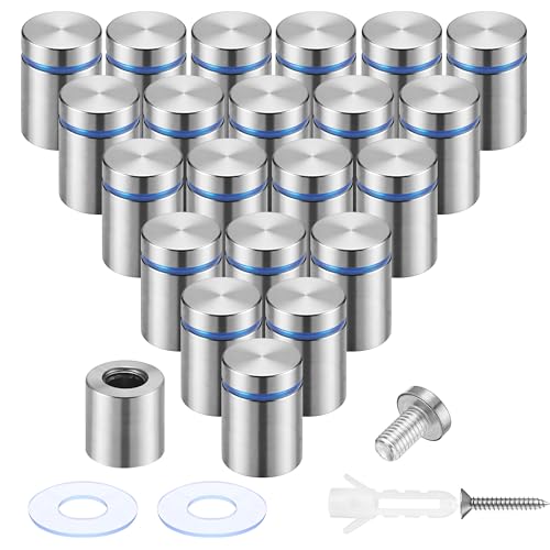 Image of Pelopy 24 Pcs Silver Sign Standoff Screws Advertising Screws Stainless Steel Wall Standoff Mounts Glass Acrylic Nail (3 /4 x 1 Inch)