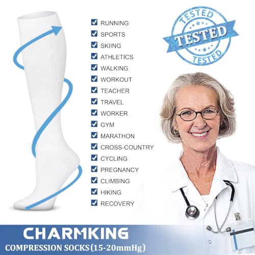 Image of CHARMKING Compression Socks for Women & Men Circulation (3 Pairs) 15-20 mmHg is Best Support for Athletic Running Cycling