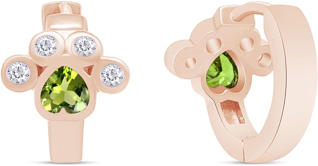 925 Sterling Silver Jewelry Heart And Round Cut Simulated Birthstone Cat Dog Paw Print Cute Cartilage Huggie Small Hoop Earrings Birthday Gift For Women