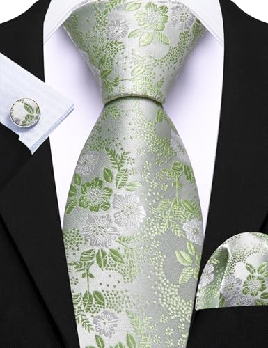 Image of Barry.Wang 6 PCS Men Ties Set Silk Business Fashion Woven Necktie Handkerchief Cufflinks Paisley Stripe Wedding Party