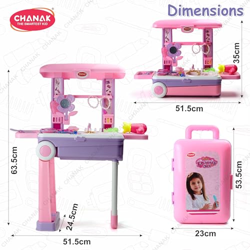 Image of Chanak Beauty Set Suitcase on Wheel - Ultimate Makeup Kit for Girls, Easy to Clean & Use, Portable with 23 Pieces, 3 Years BIS Approved (Trolley)