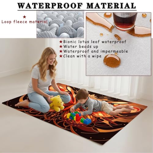 Tapis moderne rectangulaire orange 100x200cm : imperméable, lavable et antidérapant - 3