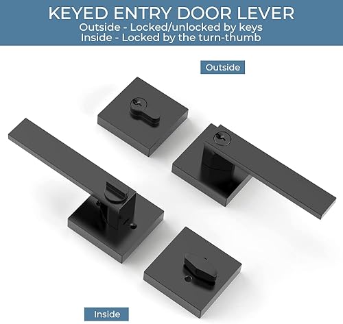 Miniatura 6 de SAGAIOT Juego de 1 palanca de entrada con llave para puerta delantera y cerrojo de cilindro único, manija de entrada exterior con llave igual, color