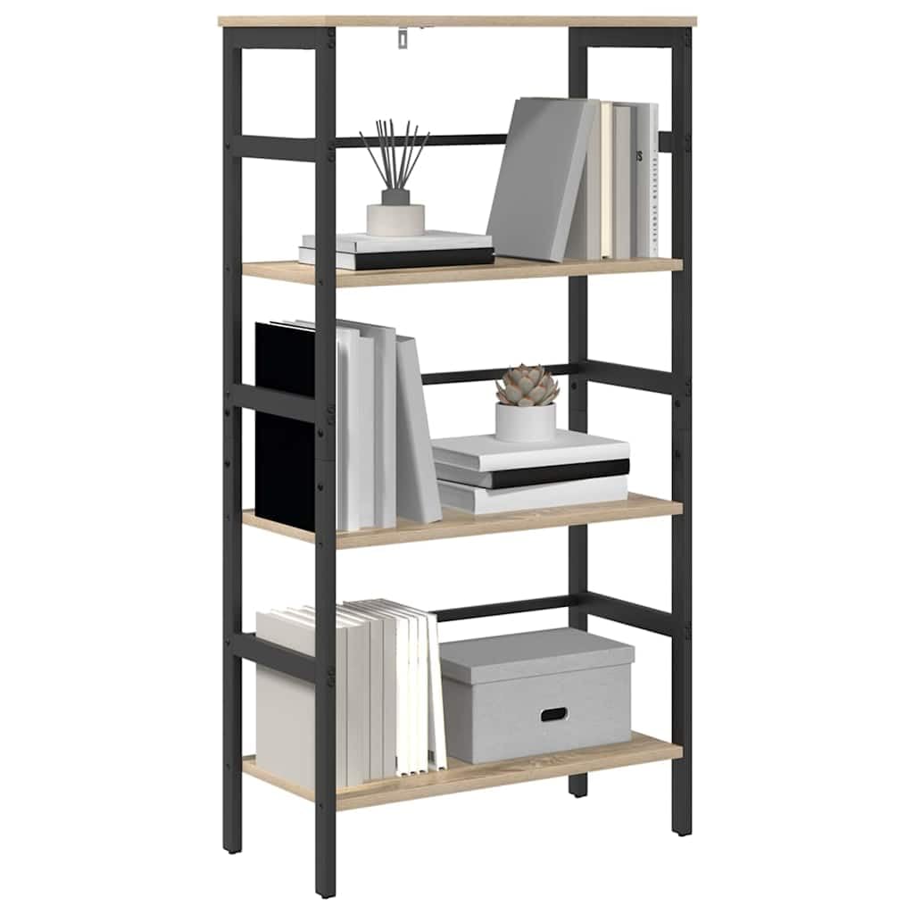 vidaXL Bookshelf Sonoma Oak 60 x 29.5 x 115 cm Engineered Wood, Home Office Bookshelf, Rectangular Steel Storage Unit, Industrial Shelving, Durable Furniture, Modern Book Organizer