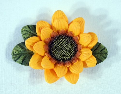 Hand Painted Poly Stone Sunflower Flower Refrigerator Magnet #TOP11