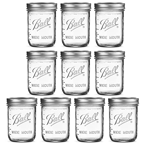 Ball Wide Mouth Mason Jars 16 oz [10 Pack] With mason jar lids and Bands, Ball mason jars 16 oz - For Canning, Fermenting, Pickling - Jar Decor - Microwave/Freeze/Dishwasher Safe + SEWANTA Jar Opener