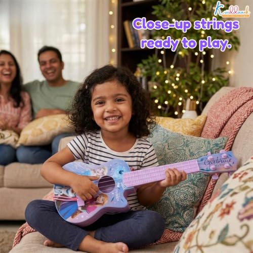 Image of Frozen Theme Guitar (Small) for Kids- 4 String Mini Fingerstyle Musical Instrument - Short Scale Acoustic Toy Guitar - Best Educational Birthday Gift for Boys & Girls 3+ Years, Turkish Blue